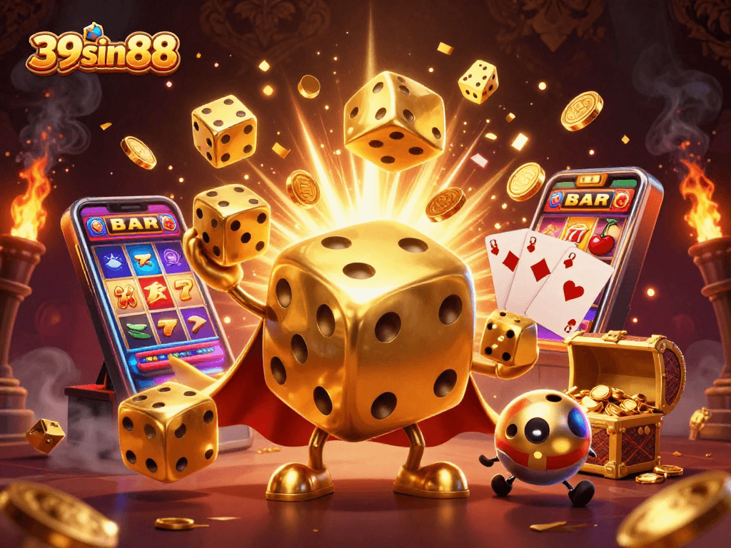 Engage with exciting gaming dynamics at 39sin88 with a vibrant 3D casino illustration.