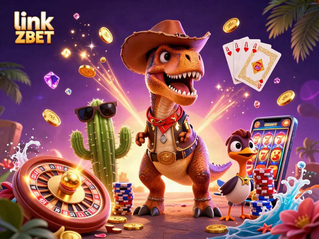 Experience thrilling wins at link ZBET with a vibrant illustration showcasing dynamic casino elements and animated characters.