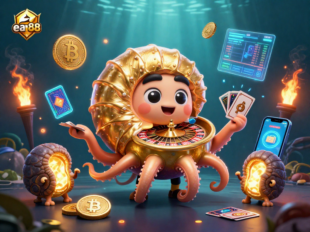 Win big at ea88 with the ancient nautilus roulette game amidst vibrant crypto elements.