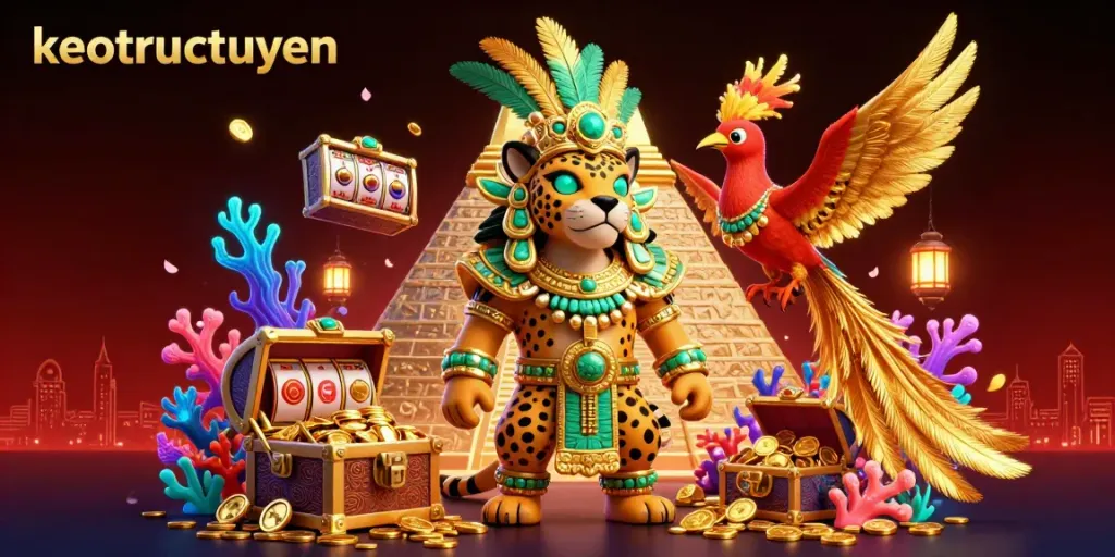 Experience thrilling moments at keotructuyen, where a Mayan jaguar priest and quetzal bird energize the casino vibe.