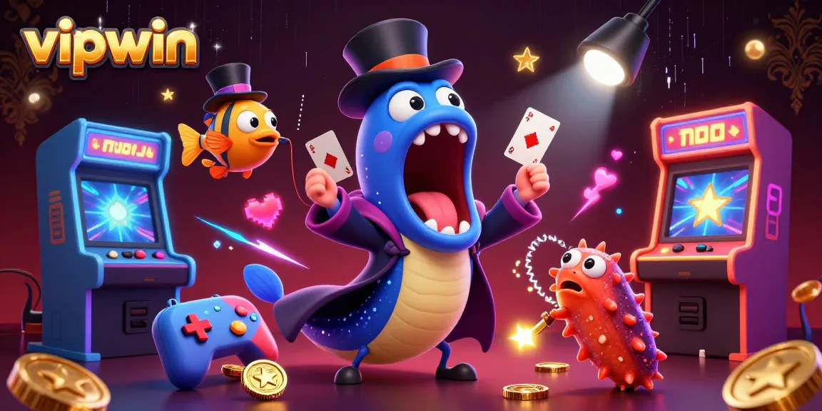 Experience thrilling gaming action with vipwin as an eel performs tricks in a vibrant casino scene.