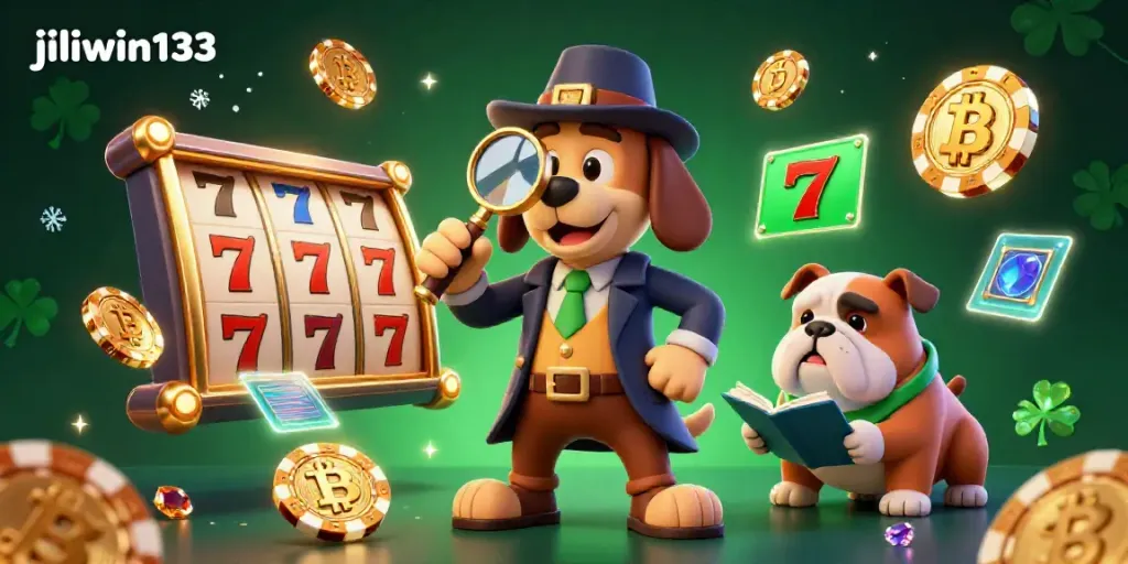 Investigate winning strategies with jiliwin133 in an engaging 3D casino scene featuring poker and crypto.