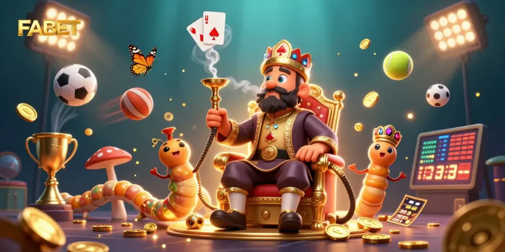Bet exhilarating with FABET's vibrant casino scene featuring a playful caterpillar sultan and captivating game elements.