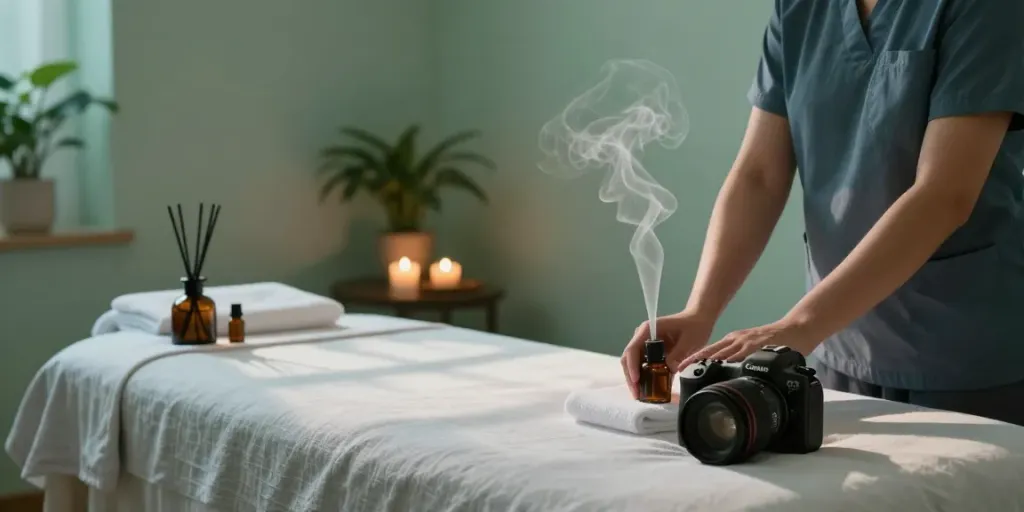 Relaxing 은평구출장안마 therapy setup with tranquil oils and ambiance