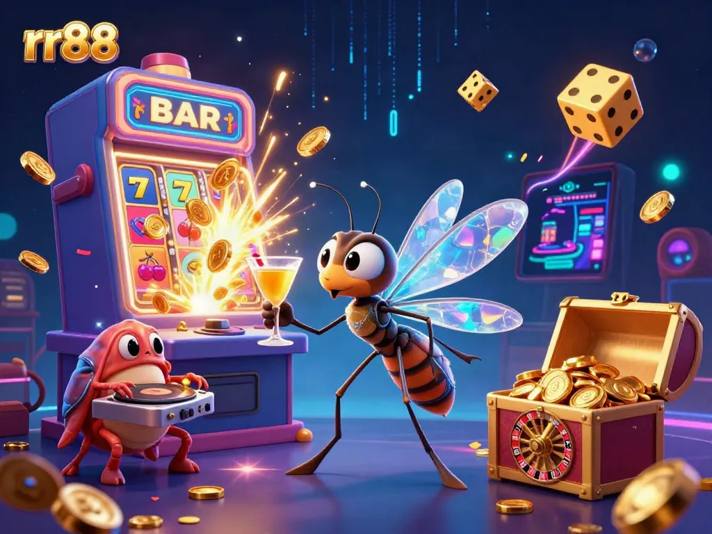 Experience the vibrant rr88 online casino scene with dynamic slot machines, gold coins, and gaming excitement.