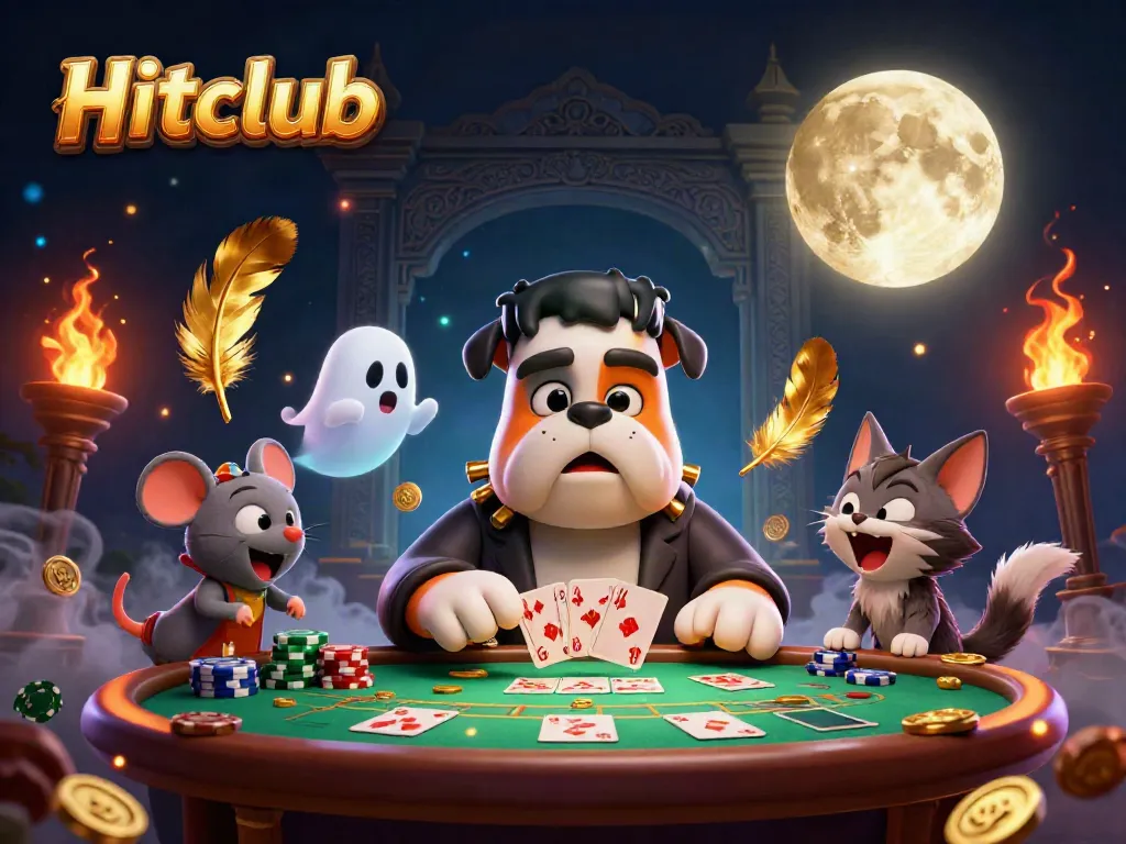 Experience thrilling gameplay at Hitclub with a 3D cartoon Frankenstein bulldog dealing cards, adding excitement to your gambling night.