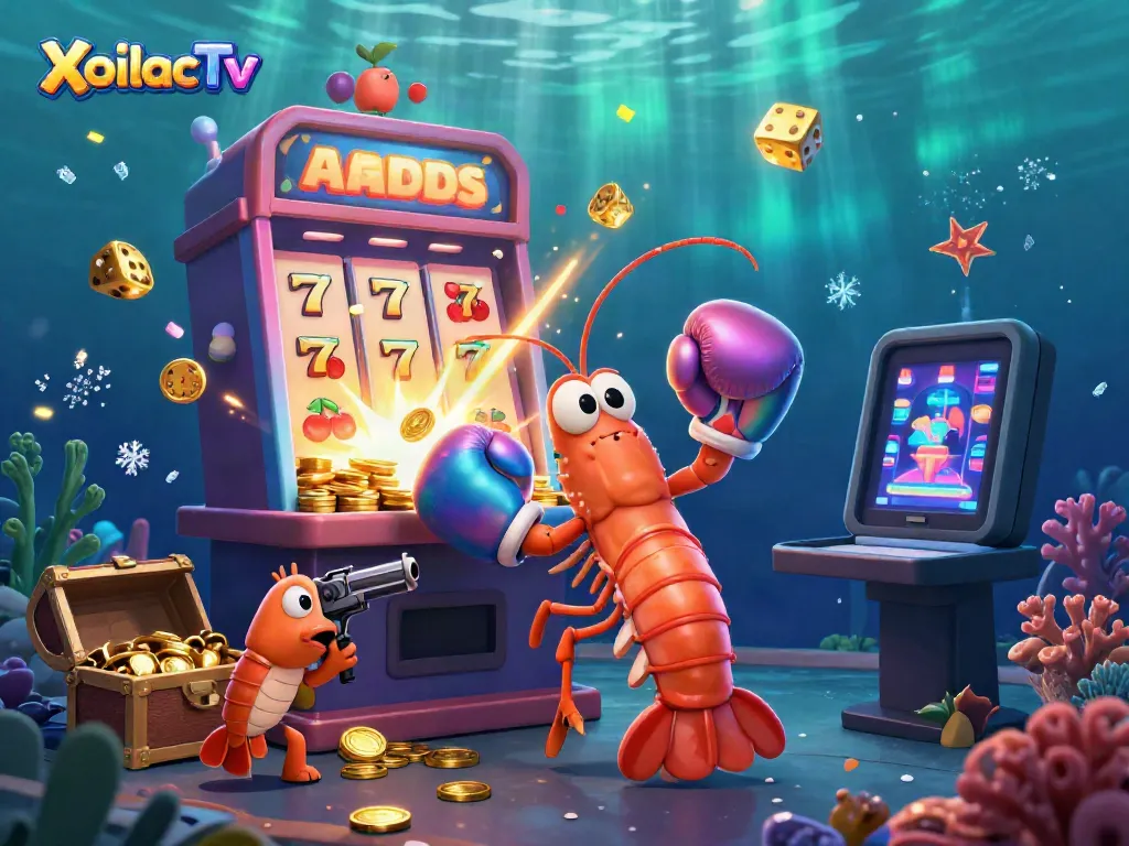 XoilacTv showcases a colorful and dynamic betting scene with shrimp characters and lively casino elements.