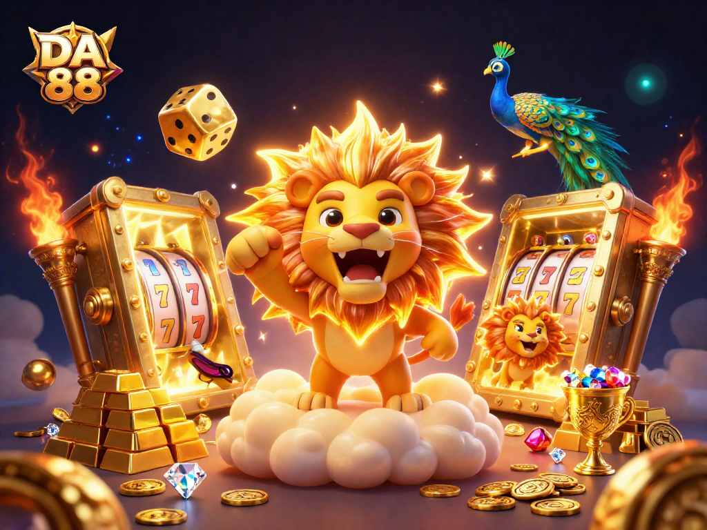 Experience the thrill of DA 88 with vibrant, dynamic casino-inspired 3D illustration showcasing slot action.
