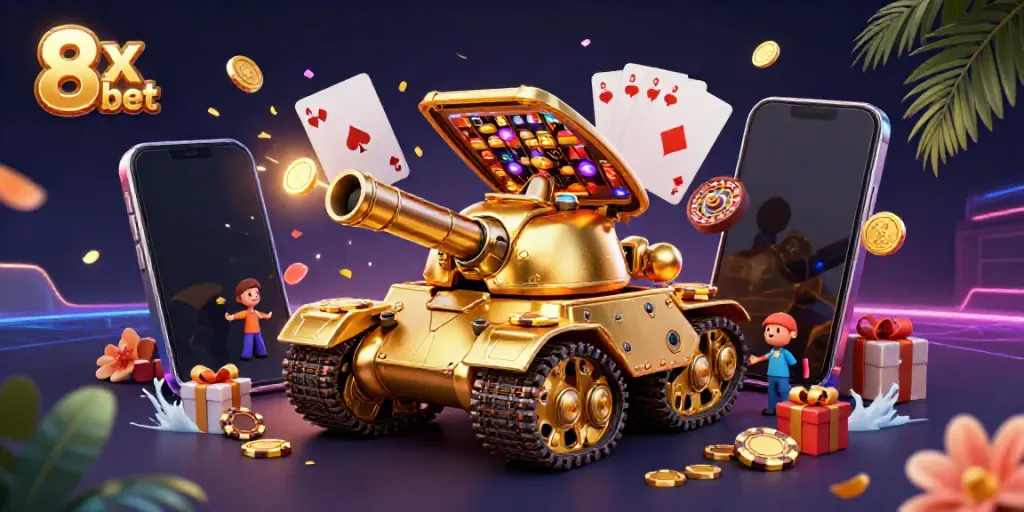 Experience the thrill of 8x bet with a golden beetle tank casino scene, engaging gamblers in vibrant gameplay.