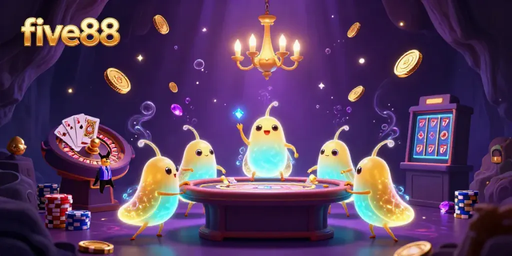 Experience five88 in a vibrant casino scene with glowing elements and dynamic gaming action.