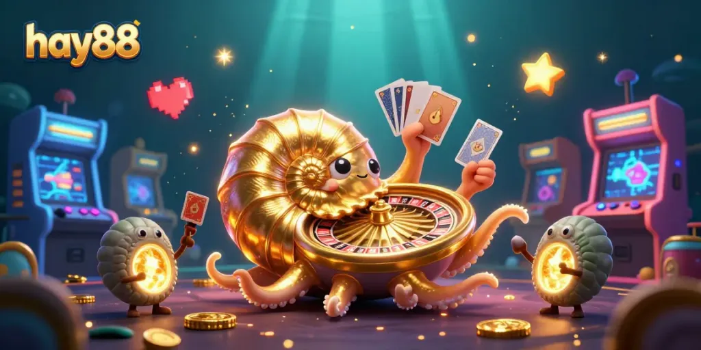 Experience the thrill of hay88, featuring an ancient nautilus roulette wheel and vibrant game elements.