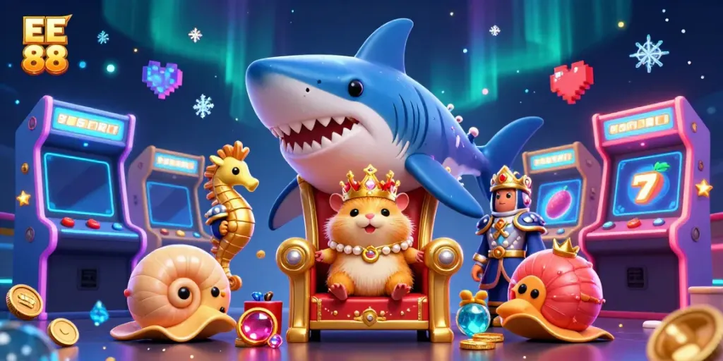 Experience slot gaming excitement with colorful elements and characters celebrating EE 88.