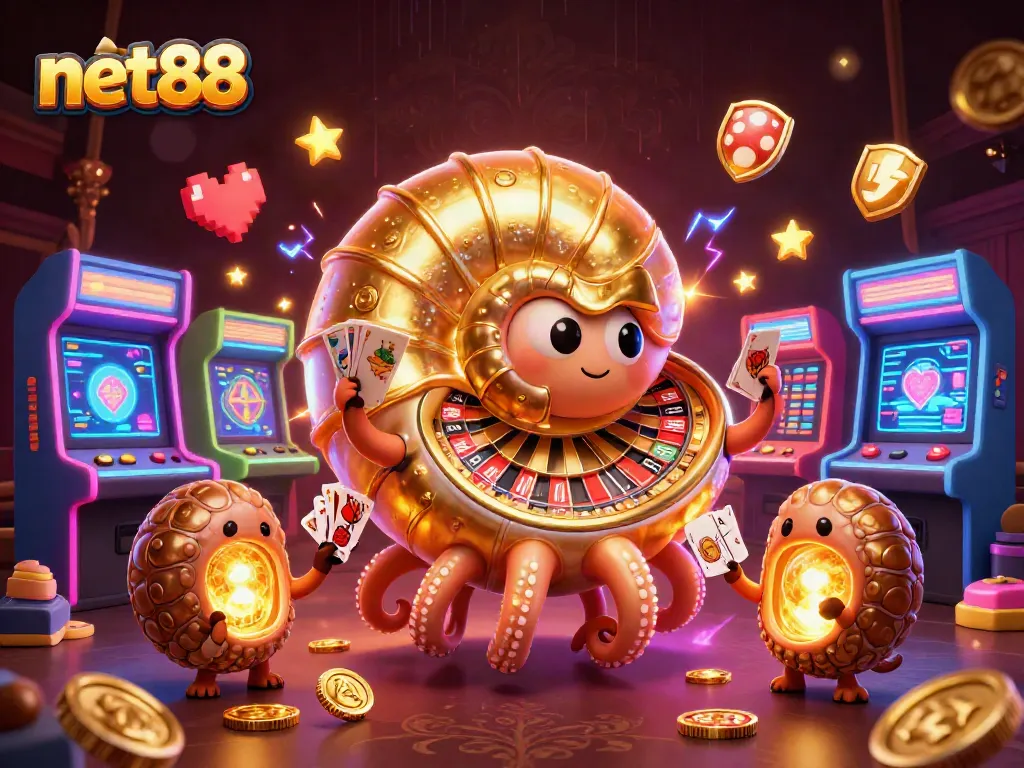 Engage in exhilarating gameplay at net88 with an ancient nautilus roulette wheel and vibrant casino elements.