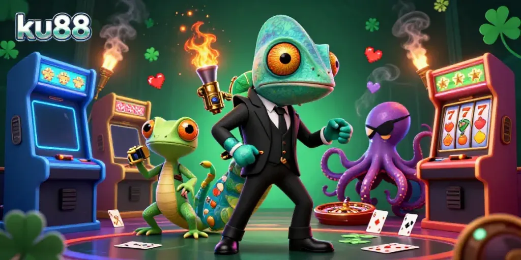 Experience the excitement of ku88's casino universe with dynamic characters and colorful game elements.